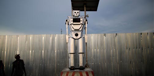 Robot directing traffic in the Democratic Republic of Congo