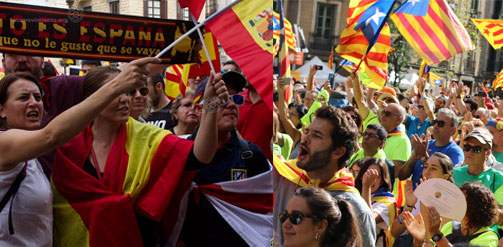 Images from Catalonia's 2017 referendum showing pro-independence and pro-union supporters