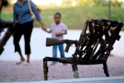 David Rose/Panos - A bench in Maputo, part of the Transforming Arms into Tools (TAE) project where weapons from the civil war in Mozambique are transformed into art and symbols of peace.