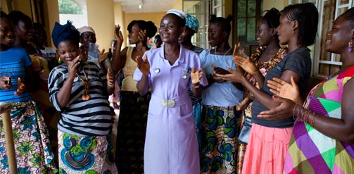 Student midwife and her patients in Bombali District, Sierra Leone.