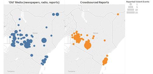 Location and Number of Reported Violent Events by Source Type, Kenya, 12 February - 13 April 2013