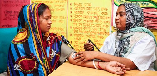 Bangladesh Aylapata Kata, Borguna

Tripti Rani (20), who is seven months pregnant, has her blood pressure checked at the union health and family planning centre where the treatment is free.

Credit: G.M.B. Akash / Panos
