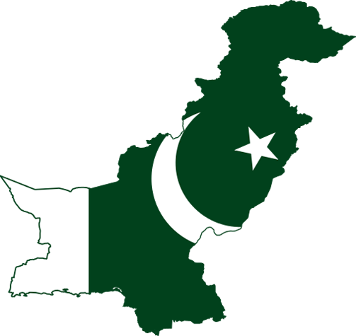 Pakistan flag and map. Credit: Fry1989 (Wikimedia) - CC BY-SA 3.0