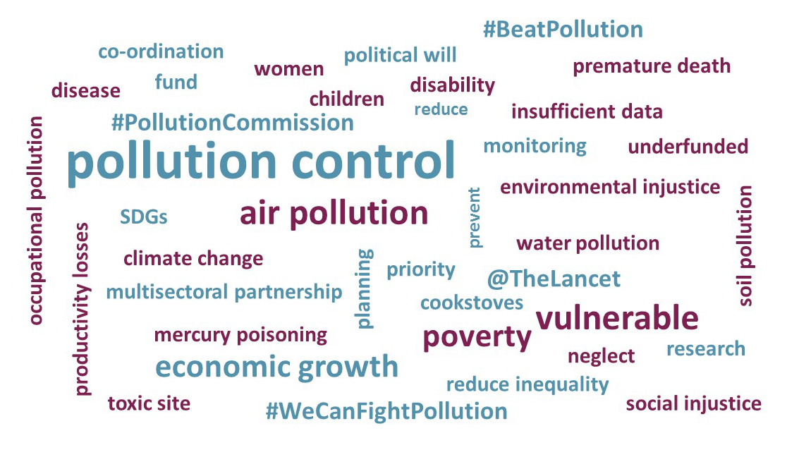 Word-cloud on The Lancet Commission Pollution and Health report and social media campaigns