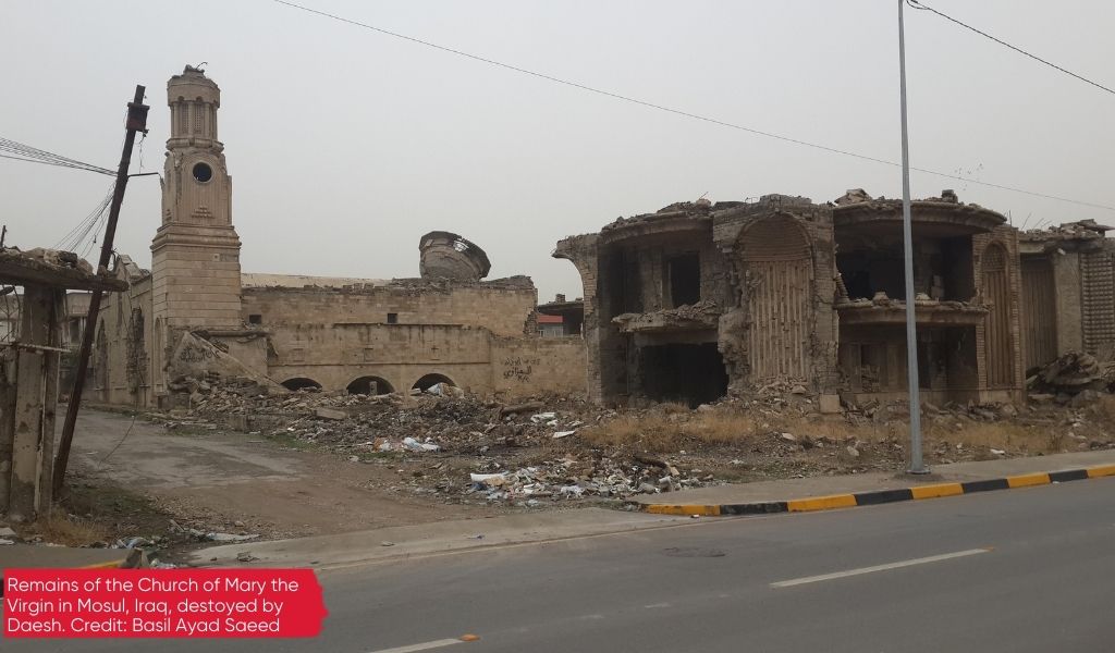 Chaldean Archbishopric Church in Mosul, Iraq, destroyed by Daesh.