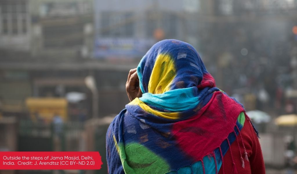 Person outside Jama Masjid, Delhi, India