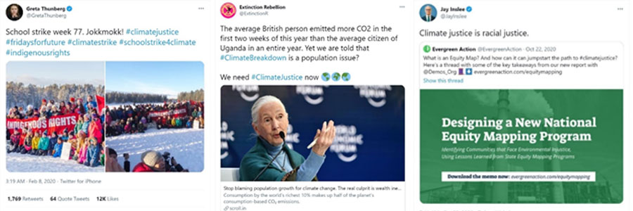 Climate Justice campaign containing 3 images of social media images