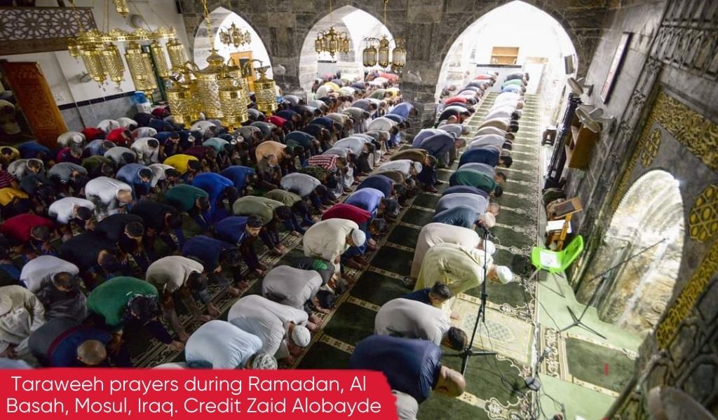 Taraweeh prayers during Ramadan in the rebuilt Al Basha mosque in Mosul, Iraq. Credit: Zaid Alobayde