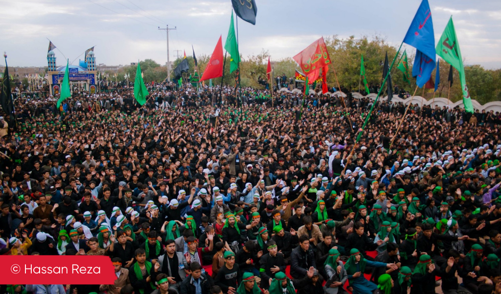 Shi'a gathering for Ashura in Afghanistan. Image from 2014 by Hassan Reza. With the Taliban take-over in 2021, the Sh'ia are now in hiding and very few attended Ashura