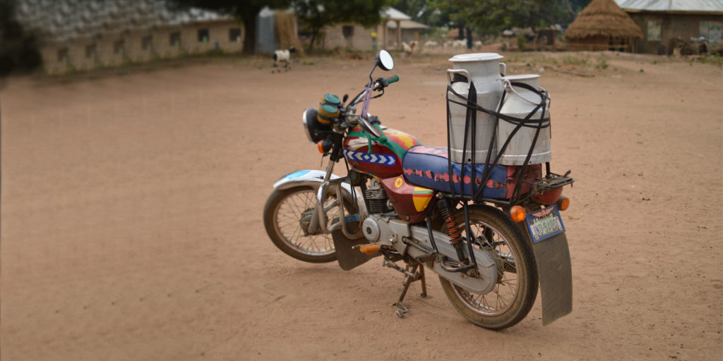 o A motorcycle used by a micro-entrepreneur to transport milk from Fulani communities to the collection centre (Oyo State, Nigeria).