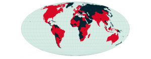 This illustration shows a map of the world with the countries with which IDS has a partnership coloured red.