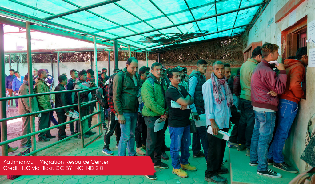 Migrants line up in Kathmandu, Nepal 