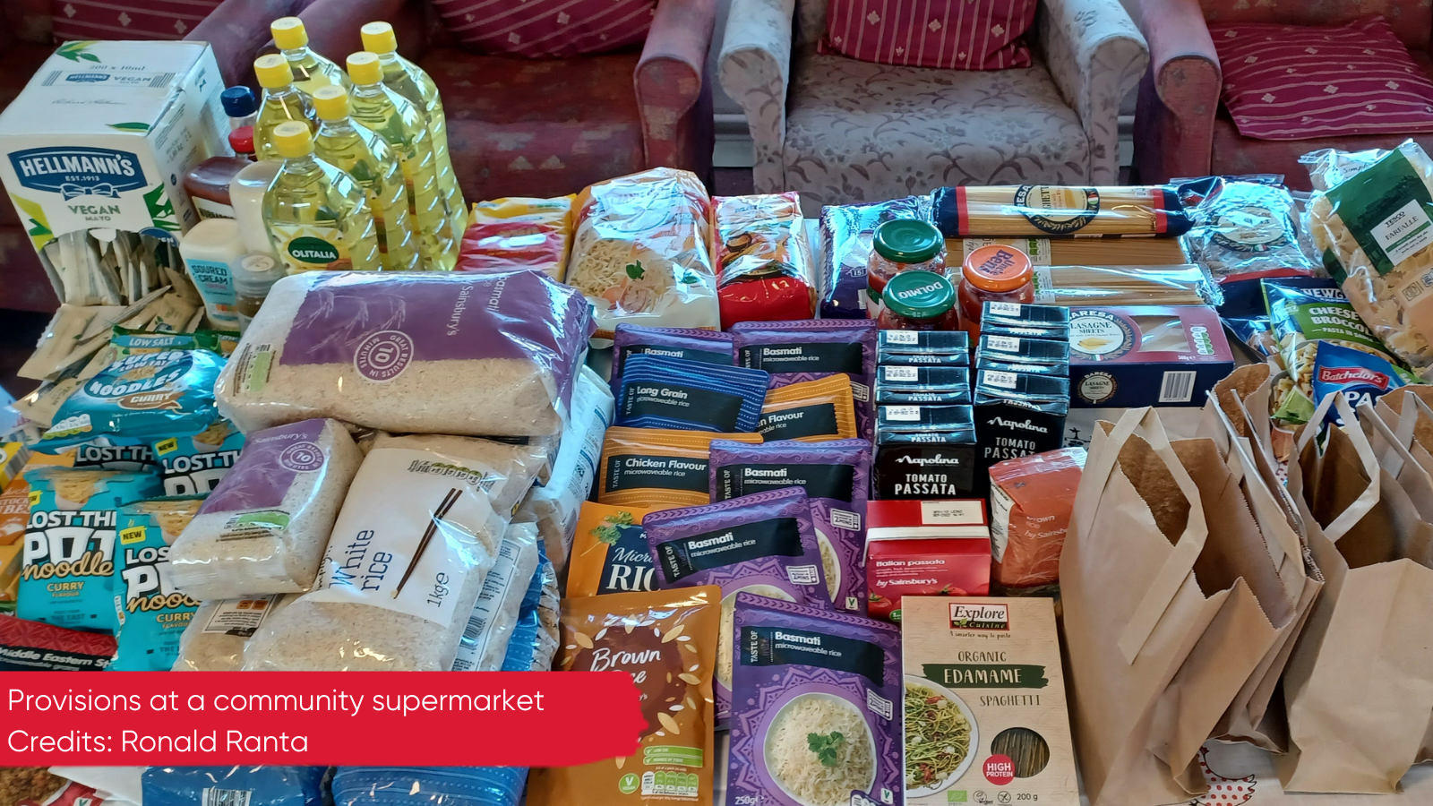 Photo of food provisions at a community supermarket in the UK 