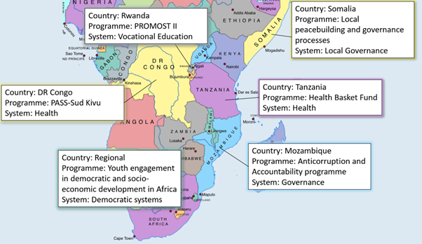 A map of the African continent with project information imposed on top