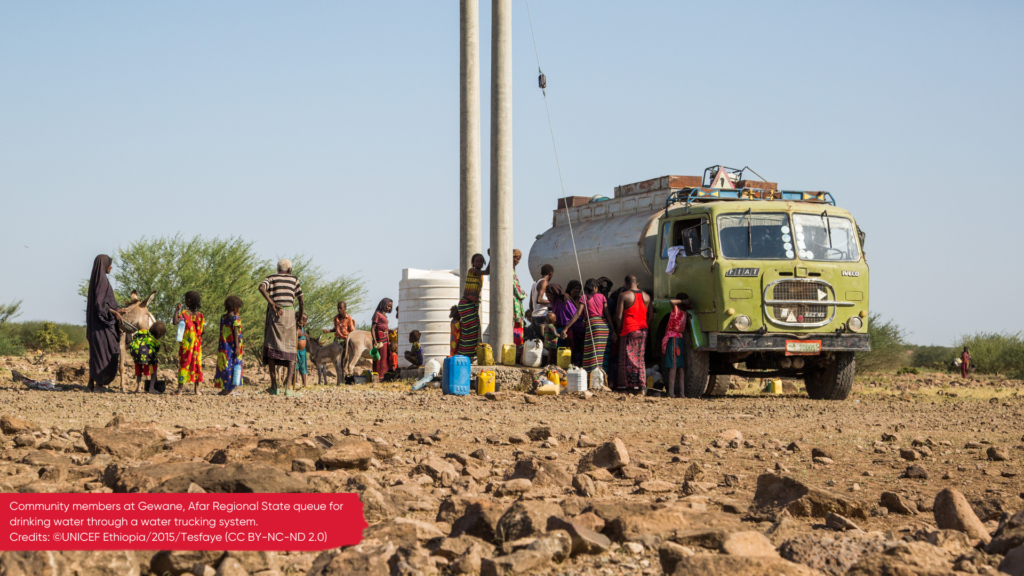 Community members at Gewane, Afar Regional State queue for drinking water through a water trucking system. Credits: ©UNICEF Ethiopia/2015/Tesfaye (CC BY-NC-ND 2.0)