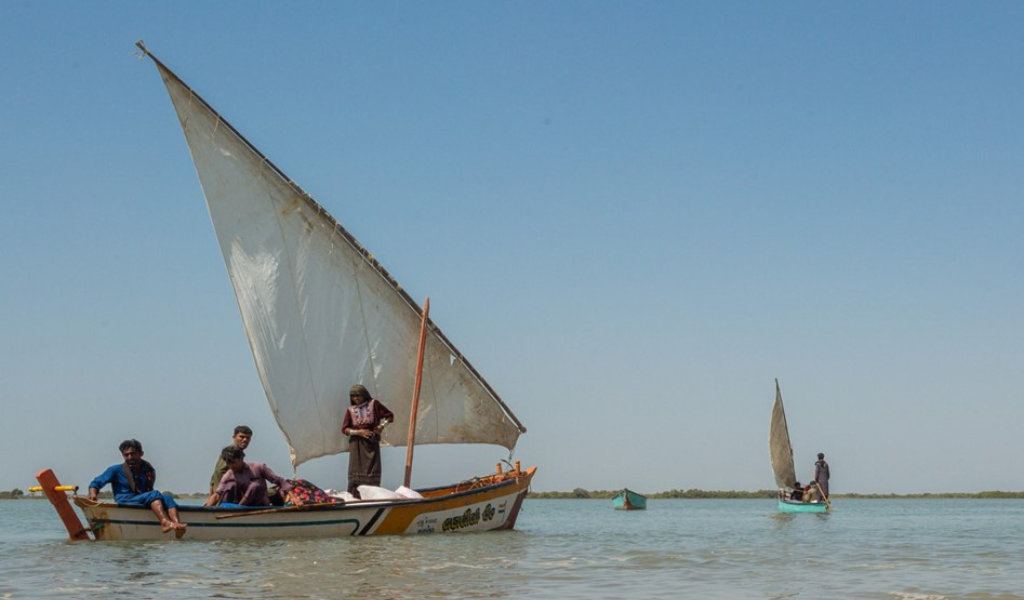 Women accompanying men to collect mangroves from the nearby bets 