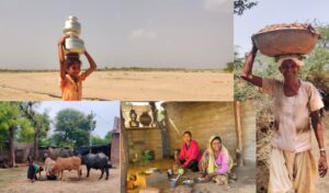 A collage of women in rural Gujarat doing daily chores