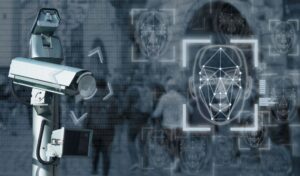 Street surveillance camera and graphical representation of facial recognition screening