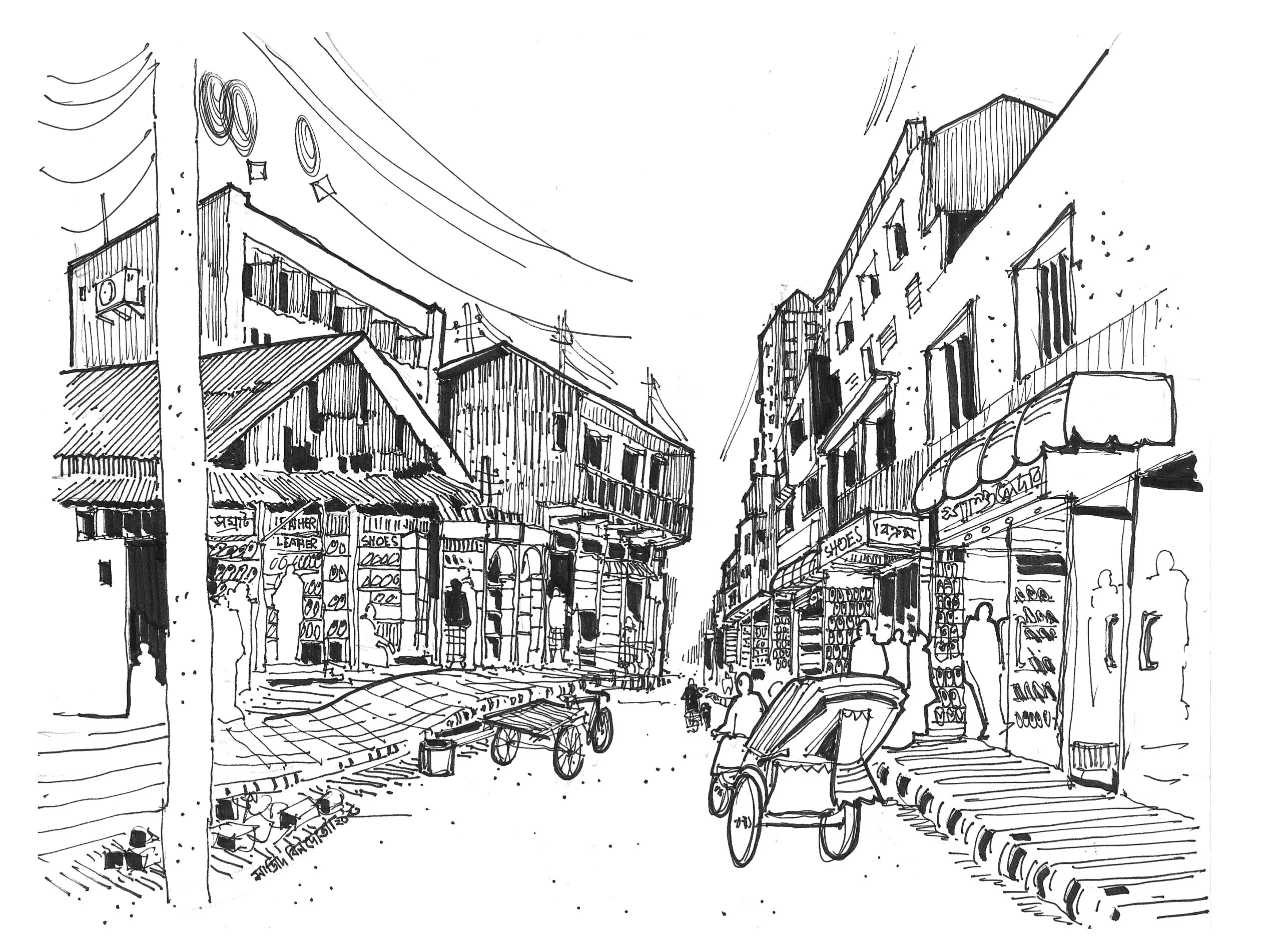 An illustration of a middle section of Sher E Bangla Road.