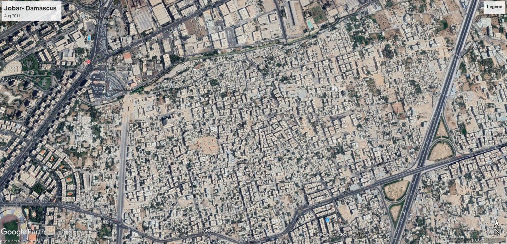 Satellite image showing a built up urban area