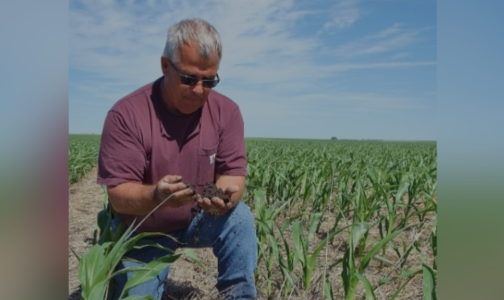 A farmer testing soil 