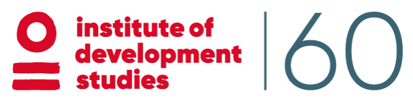 Landscape logo which says "Institute of Development Studies" in red on the left, with a large "60" in grey on the right